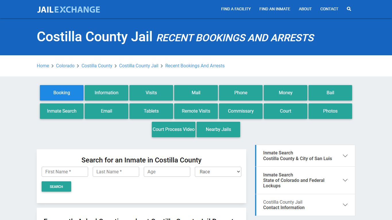 Costilla County Jail Recent Bookings And Arrests - Jail Exchange